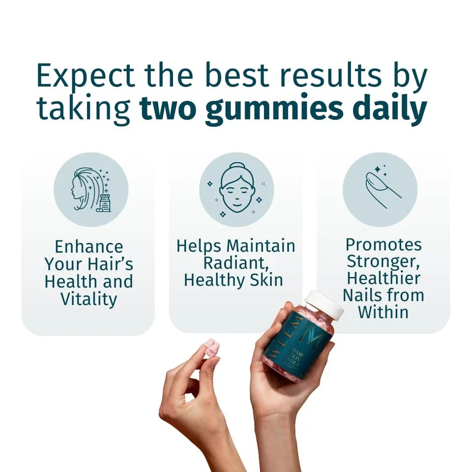 Hair Skin Nails Gummies Biotin Vitamins Vegan Extra Strength Pack WEEM Supports