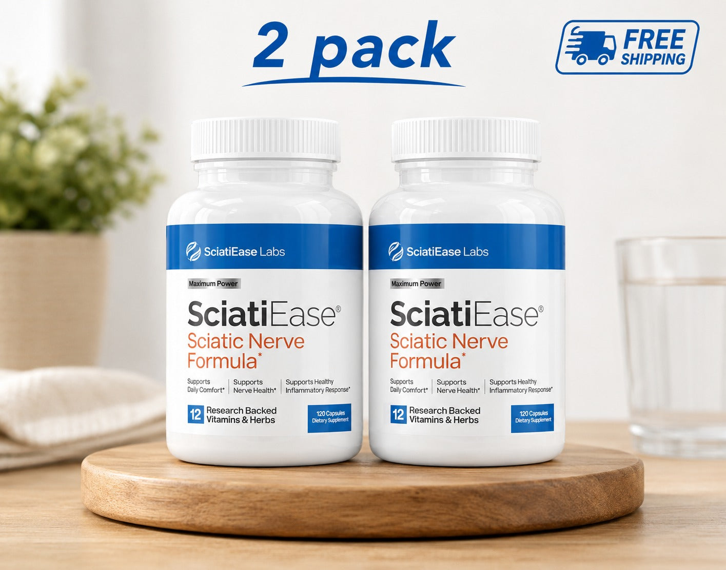 2  PACK Sciatic Ease Nerve Formula - Nervous System Health, Antioxidant