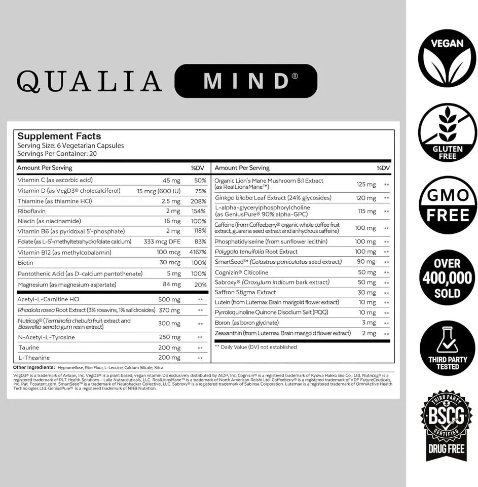 Qualia Mind Brain 2.0 Dietary Dietary Supplement Nootropics - 120 Caps
