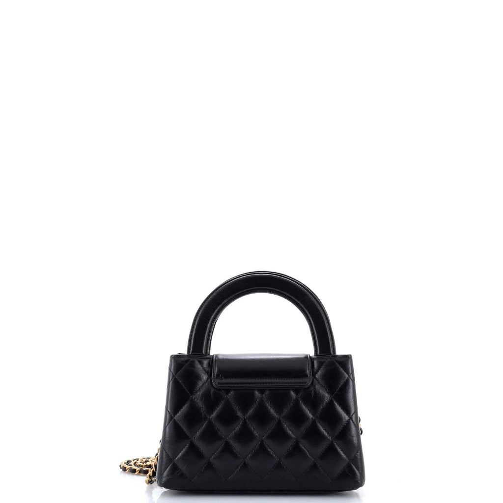 Chanel Kelly Top Handle Shopping Bag Quilted Shiny Aged Calfskin Mini
