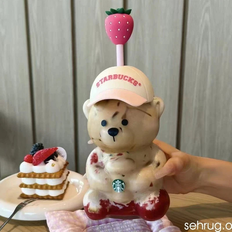 Starbucks Bearista Bear Cup Tumblers With Strawberry Topper Baseball Cap 2026