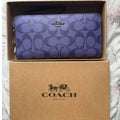 Coach Purple Signature PVC Zip Around Wallet Wristlet Leather